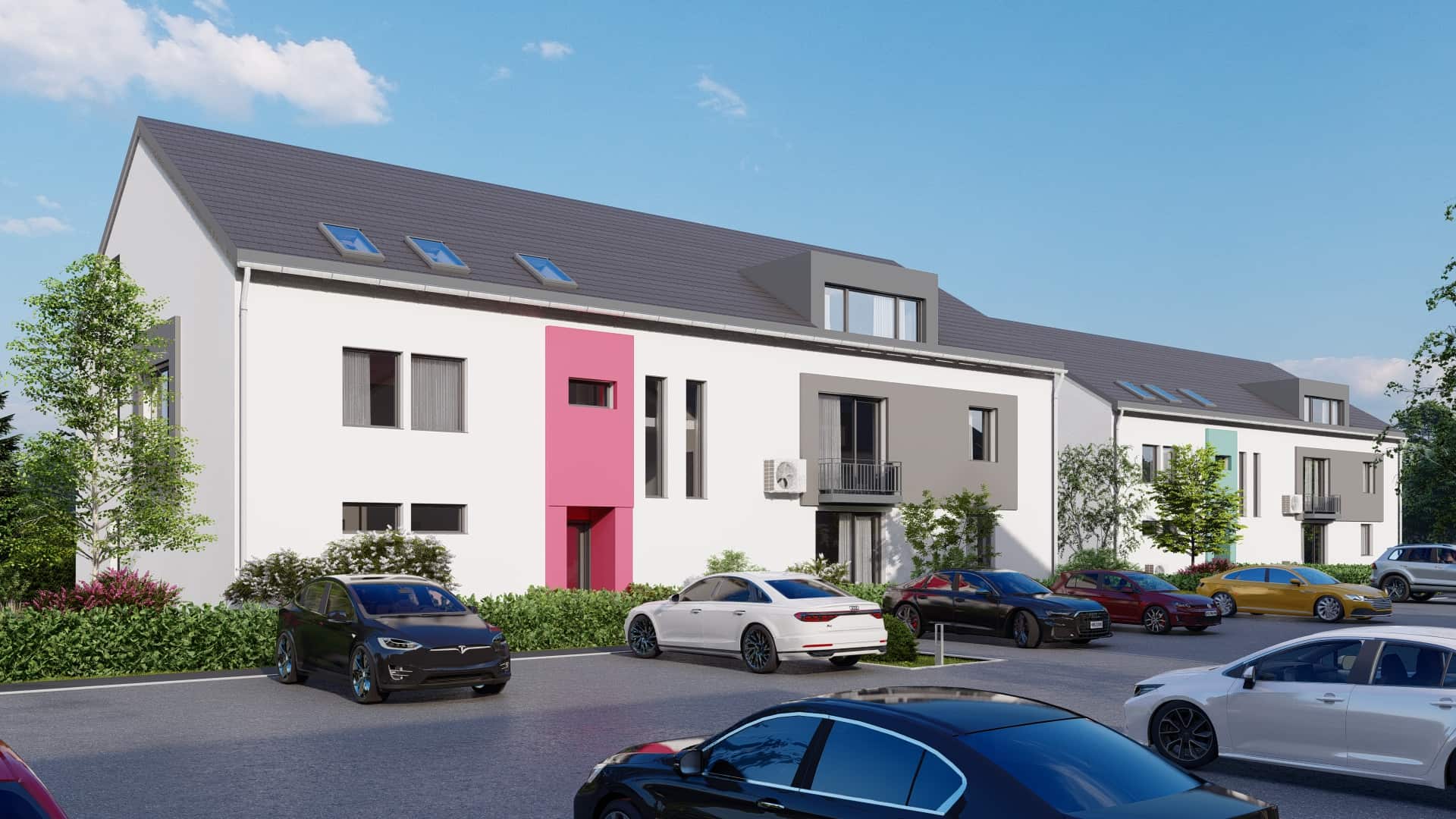 Csillagfény Lakópark látványterv - parkolók és épületek